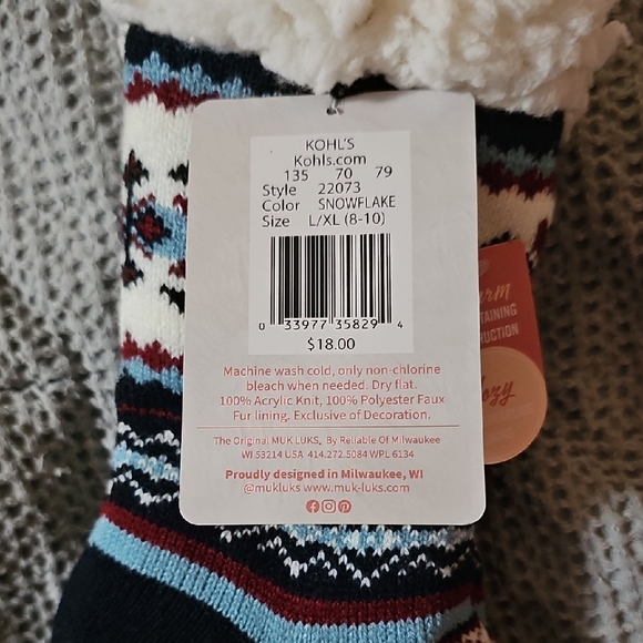 Muk Luks Cabin Socks Size L–XL (8–10) NWT Cozy Knit Slipper Socks - Picture 4 of 10